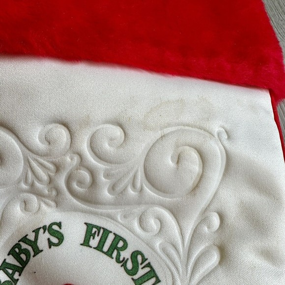 Vintage Christmas Stocking Baby's First Christmas Satin 15”  Rennoc - Picture 4 of 6